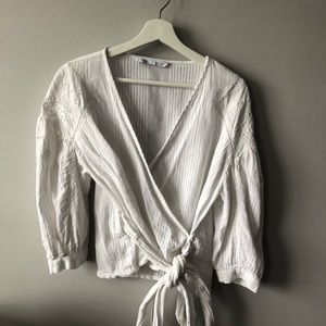 Zara white wrap around long sleeve blouse size S